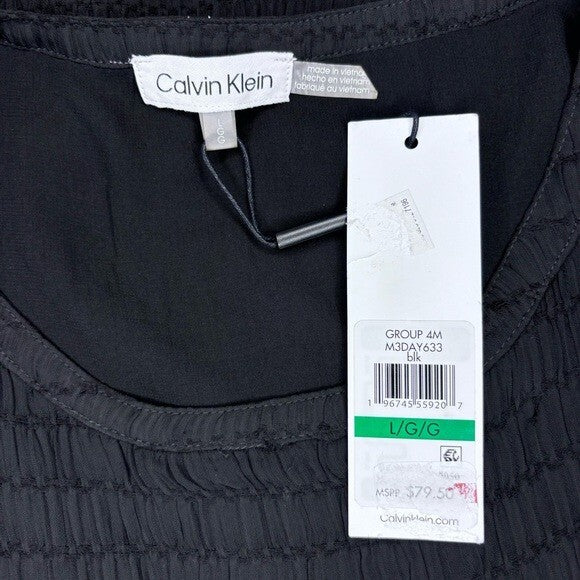 CALVIN KLEIN Women's Black Side-Tie Pintuck Round-Neck Top NWT