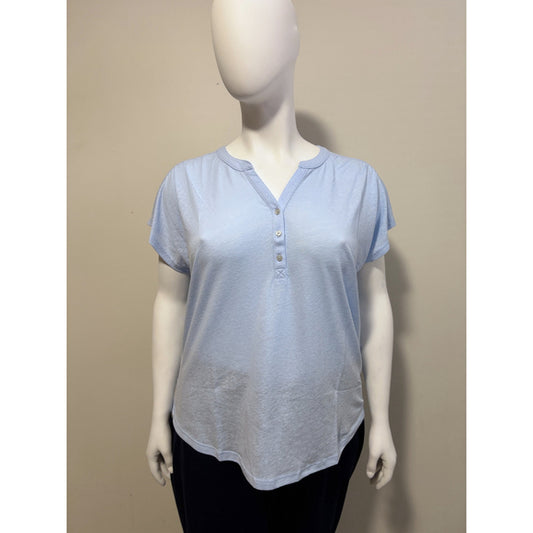Style & Co Plus Size 2X Light Blue Henley Short Sleeve Split Neck Top NWT