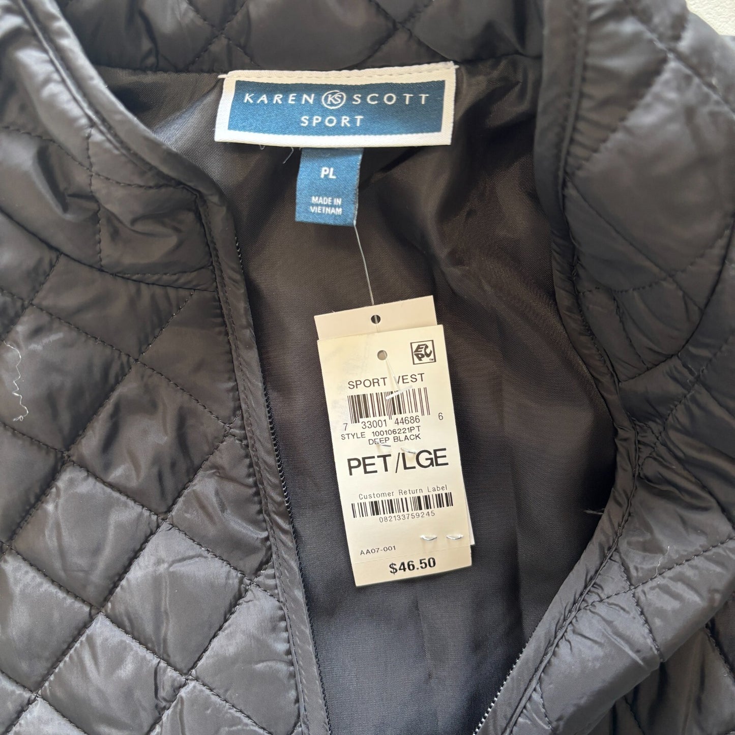 Karen Scott Women's Black Solid Quilted Puffer Vest NWT