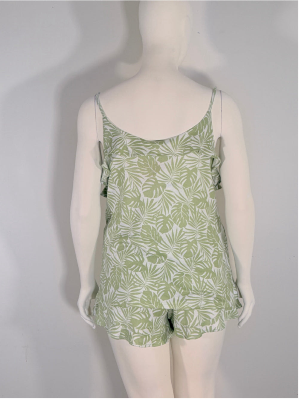 Roudelain Women's Extra Large 2-Pc. Green Printed Ruffled Short Pajamas Set NWT