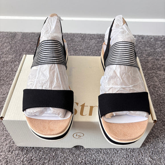 LifeStride Women's Size 8 Black Round Open Toe Wedge Slingback Sandals NIB