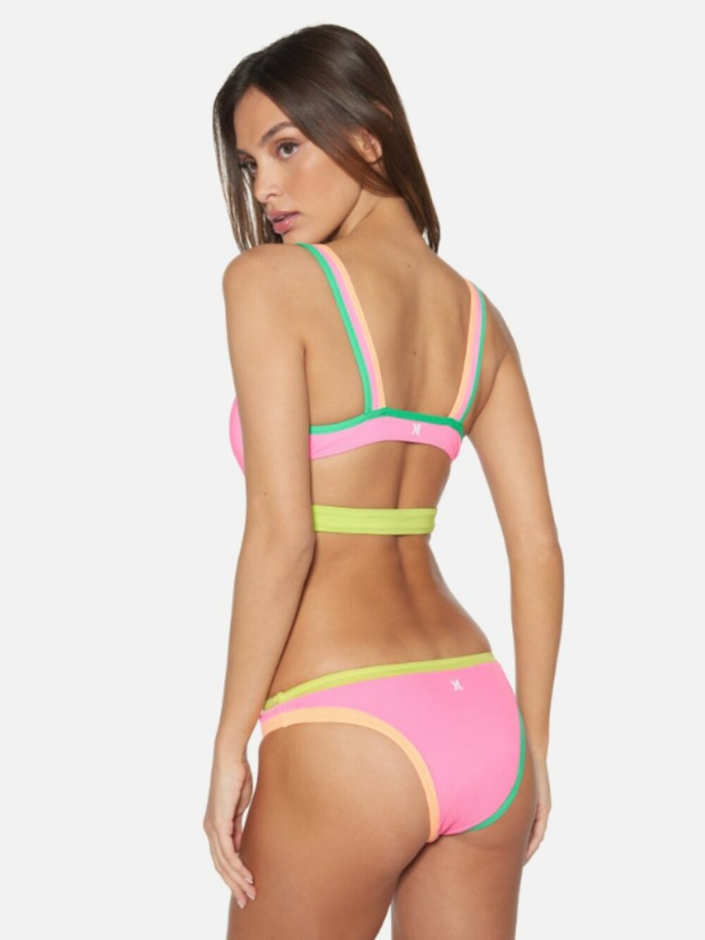 Hurley Size Extra Large Colorblock Neon Pink Cheeky Bikini Bottoms NWT