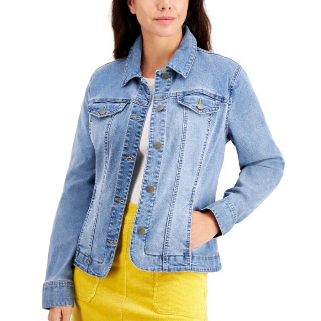 Charter Club Women's Petite Petite Stretch Light Wash Denim Jacket NWT