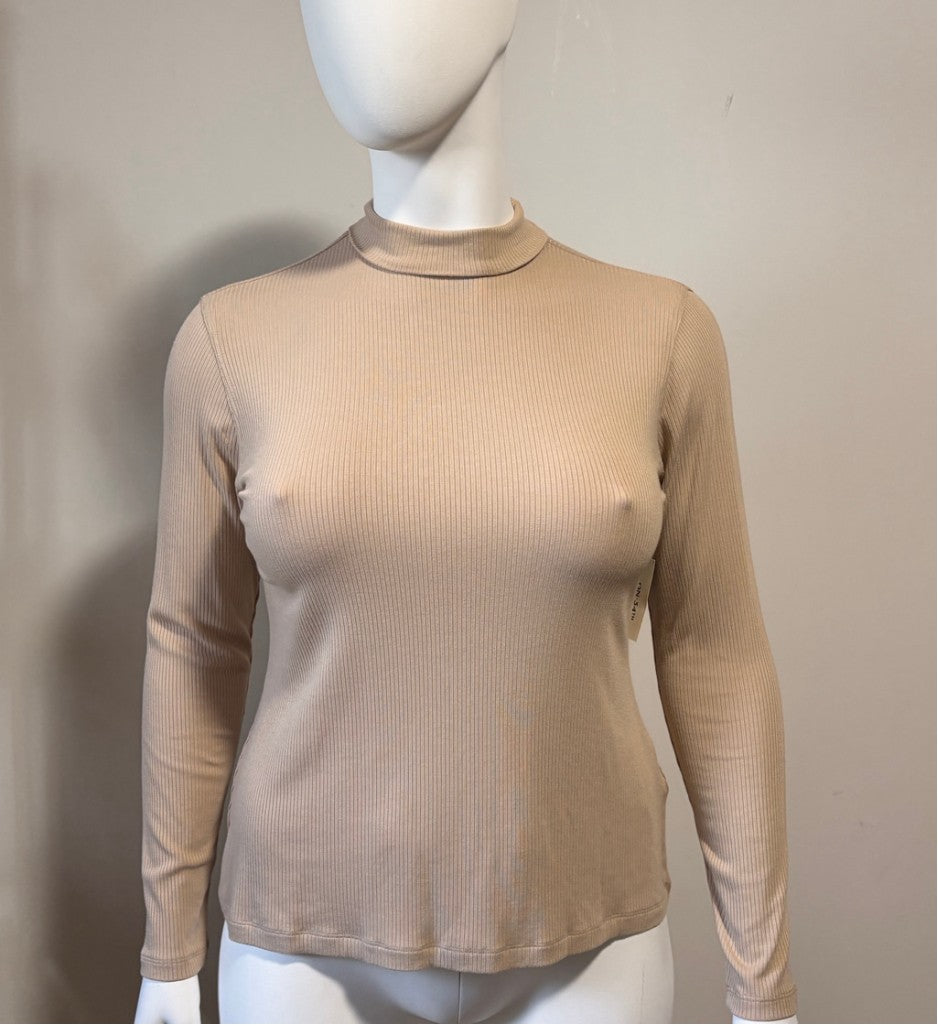 On 34th Plus Size 0X Light Beige Mock Neck Ribbed-Knit Top / Sweater NWT