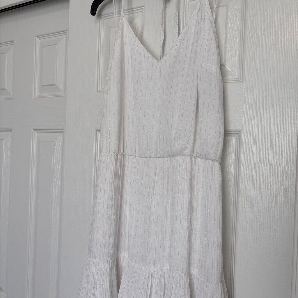 INC International Concepts White & Silver Halter-Neck Tiered Maxi Dress NWT