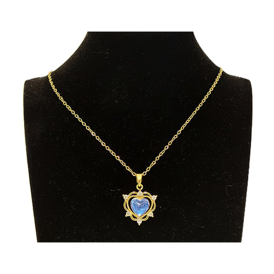 Blue Colour Shifting Heart Pendant Gold Necklace with Crystal Accents NWT