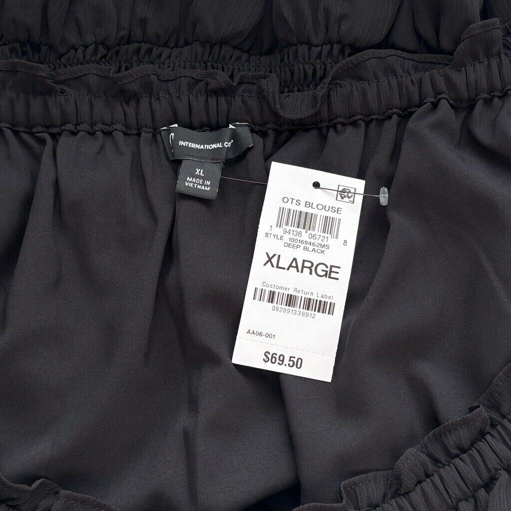 INC International Concepts Women's Black Off-The-Shoulder Chiffon Top NWT.