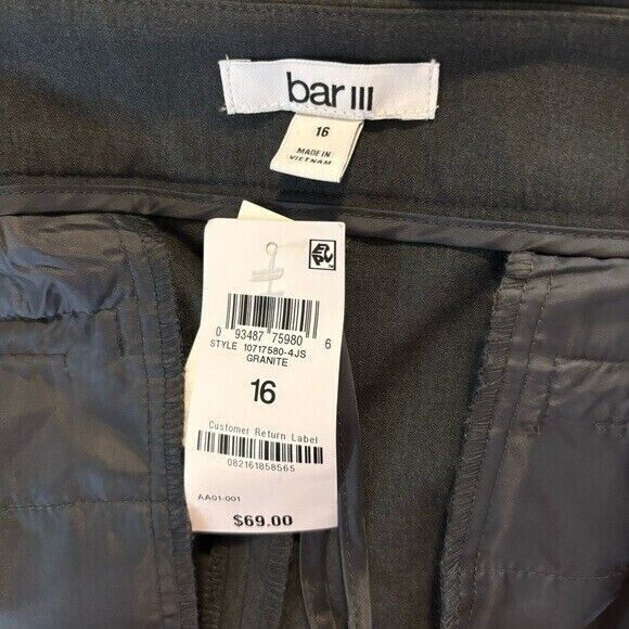Bar III Women's Straight-Leg Charcoal Grey Pleated Dress Pants NWT