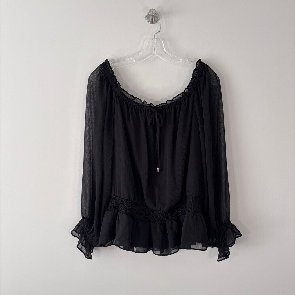 INC International Concepts Women's Black Off-The-Shoulder Chiffon Top NWT.