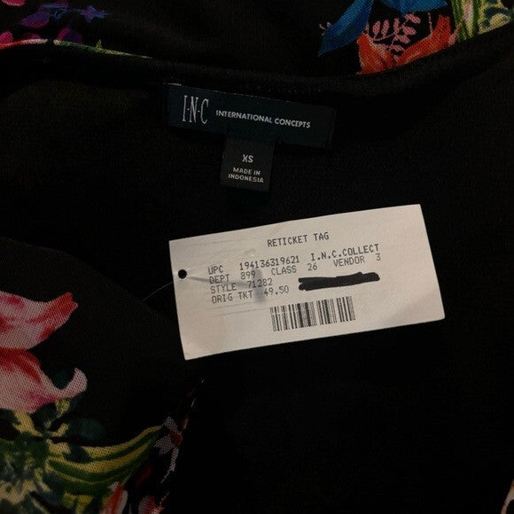 I.N.C. International Concepts Size XS Floral Printed Mesh Crossover Top NWT