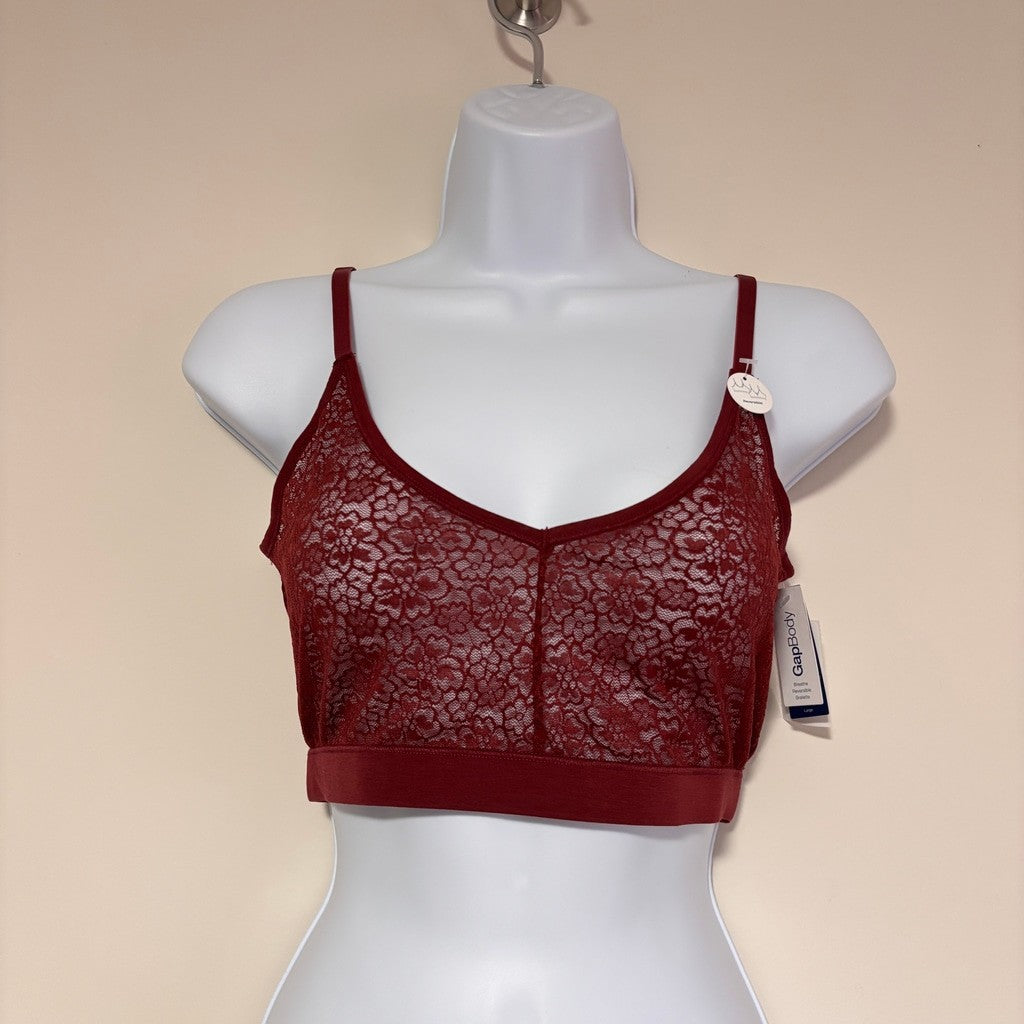 Gap Size Large Reversible Solid & Lace Bralette in Burgundy Red NWT