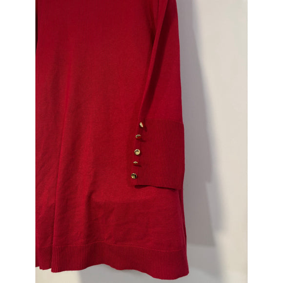 JM Collection Large Red Open Front Long Cardigan Gold Button Sleeve NWT