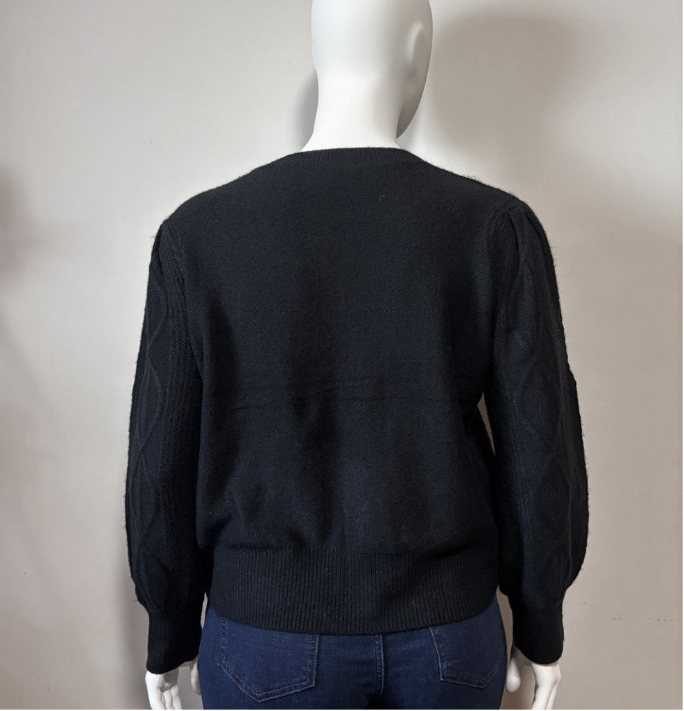 1.STATE Women's Size XL Black Textured Cable Knit Balloon Sleeve Sweater NWT