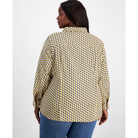 Tommy Hilfiger Plus Size 2X 100% Cotton Geometric Print Button Down Shirt NWT