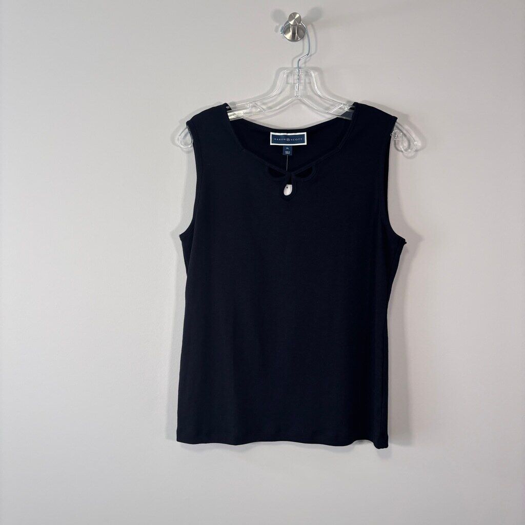 Karen Scott Petite Large 100% Cotton Black Sweetheart Keyhole Tank Top NWT