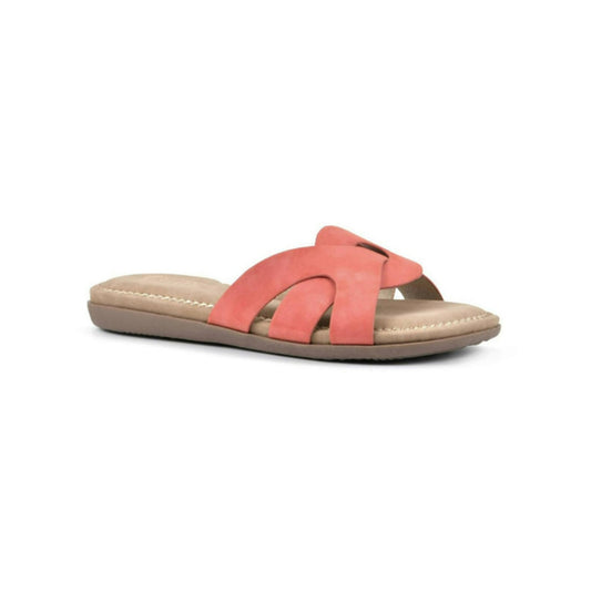 Cliffs by White Mountain Women's 7 Red and Tan Suede Slide Sandal NWT
