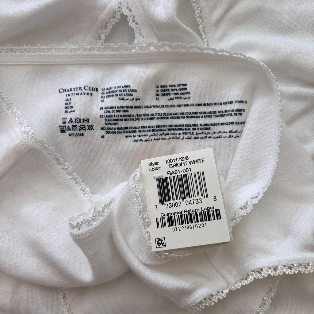 Charter Club Women's Small 100% Cotton 3 Pack of White Brief Underwear NWT S40
