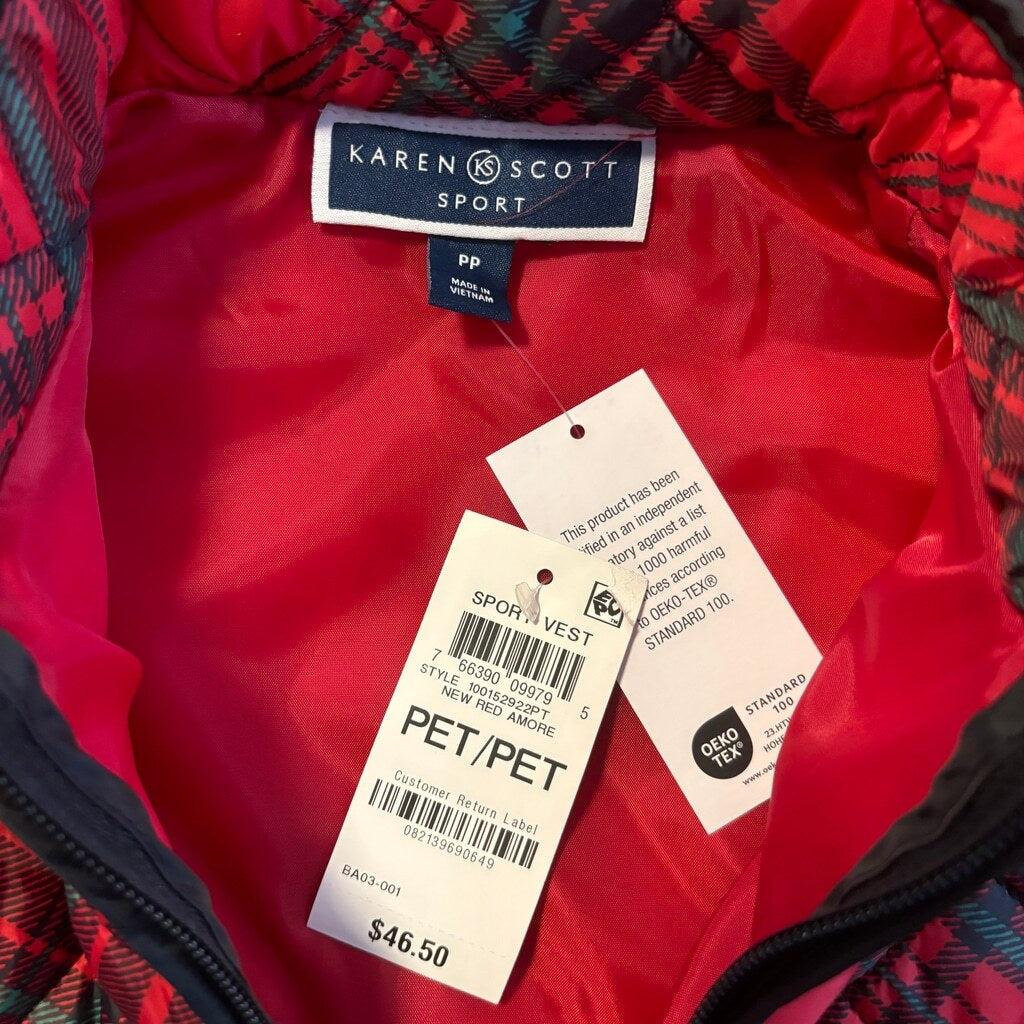Karen Scott Petite Petite Red, Green & Black Plaid Quilted Puffer Vest NWT
