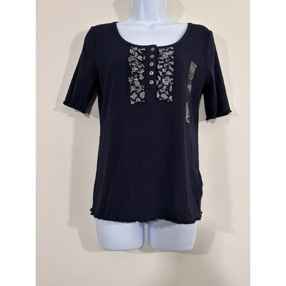 Nautica Jeans Women’s Small Navy Ribbed Short-Sleeve Top NWT