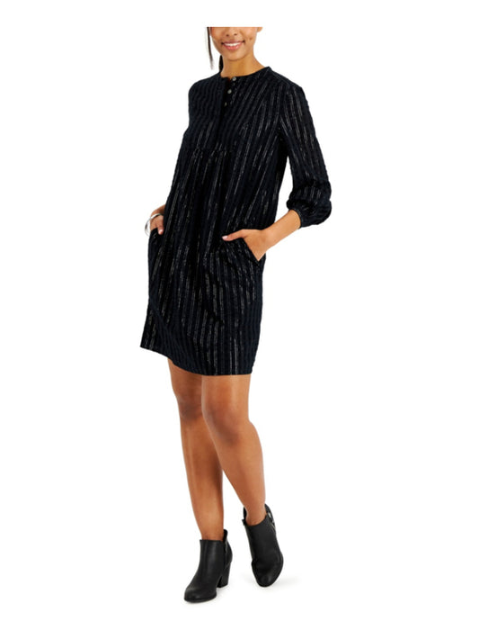Style & Co. Women's Size Large Black & Silver Mini Sheath Shirt Dress NWT