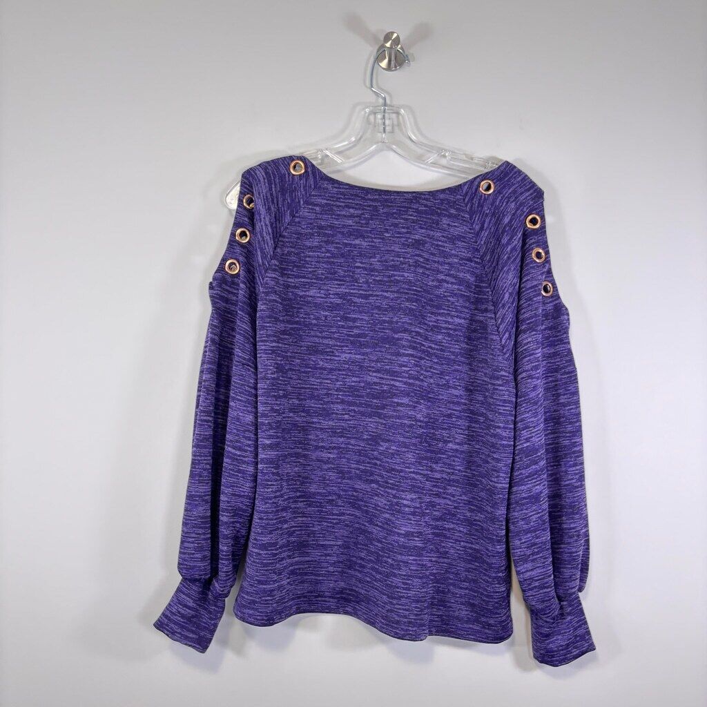 NY Collection Women's Large Petite Purple Cut-Out Grommet Blouse NWT