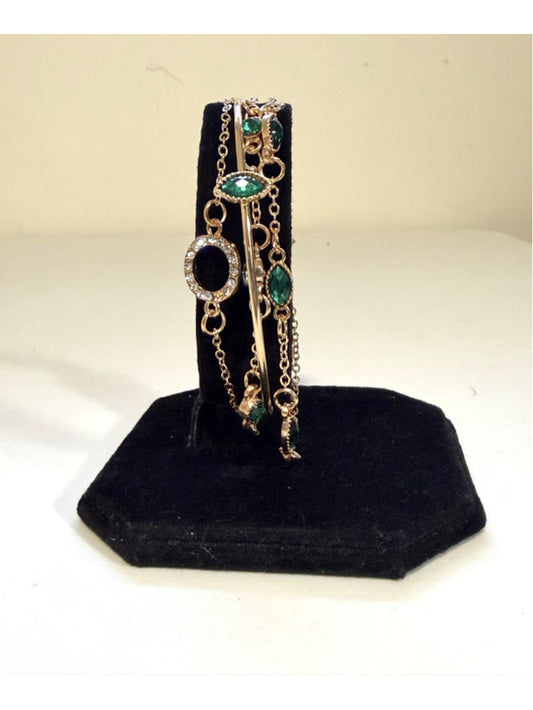 Green and Gold Coloured Bangle and Chain Bracelet Set w/ Crystals NWT