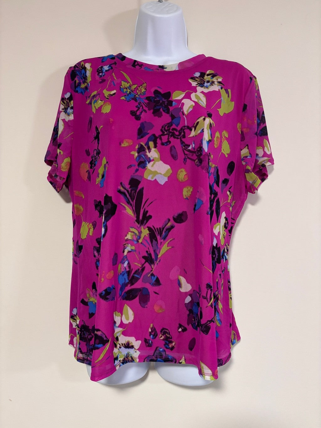 INC International Concepts Size XL Pink Printed Mesh Crewneck Top NWT