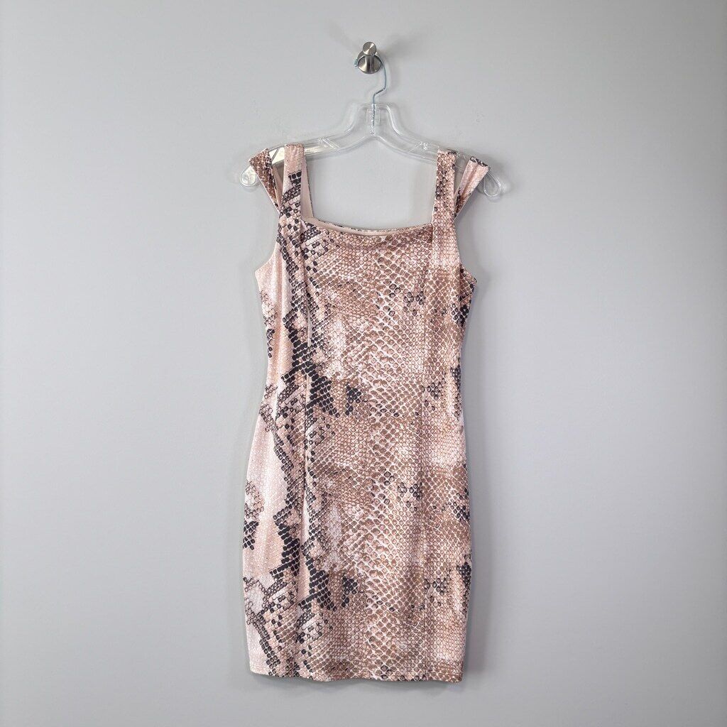 Guess Women's Medium Tan Snakeskin-Print Fitted Bodycon Dress NWOT