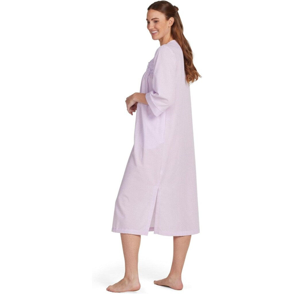 Miss Elaine Women's Small Purple & White Checkered 3/4-Sleeve Zip-Up Robe NWT