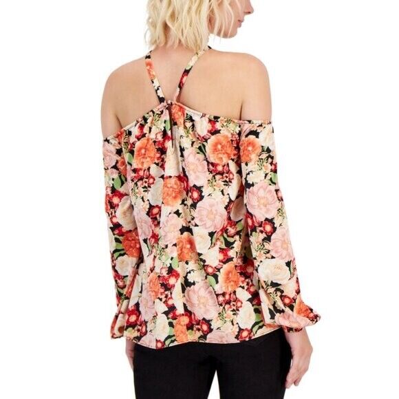 I.N.C. INTERNATIONAL CONCEPTS Women's Floral Printed Satin Long-Sleeve Top NWT