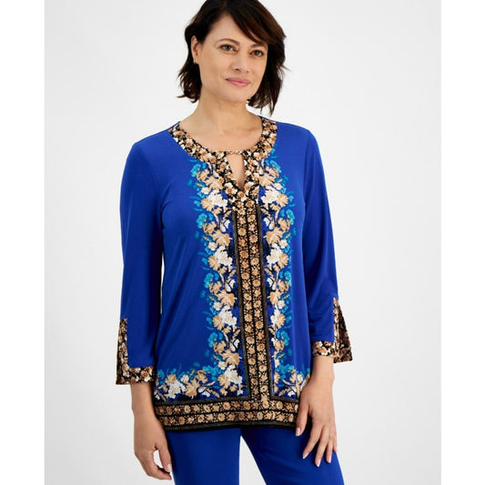 JM Collection Women's Small Petite Dark Blue Enchantment Floral Tunic NWT.