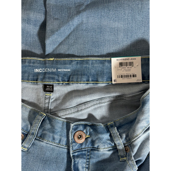 INC International Concepts Size 16 Denim Boyfriend Jeans Distressed Leopard NWT