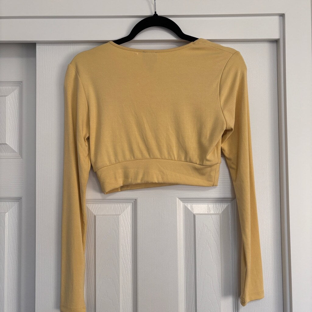 Bar III x Nicole Williams English Women's XS Yellow Cropped Long-Sleeve Top NWT