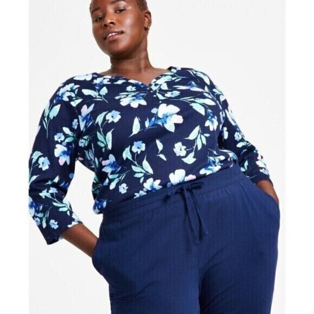 Karen Scott Plus Size Navy Knit Drawstring Sweat Pants /Joggers NWT