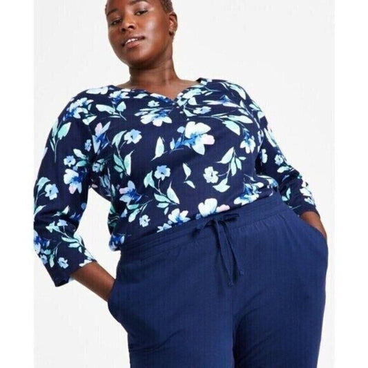 Karen Scott Plus Size Navy Knit Drawstring Sweat Pants /Joggers NWT