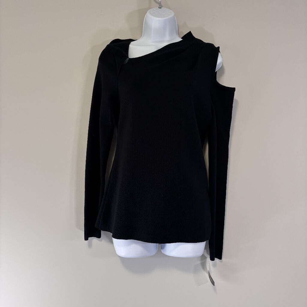 INC International Concepts Large Black Asymmetrical Cold-Shoulder Sweater NWT
