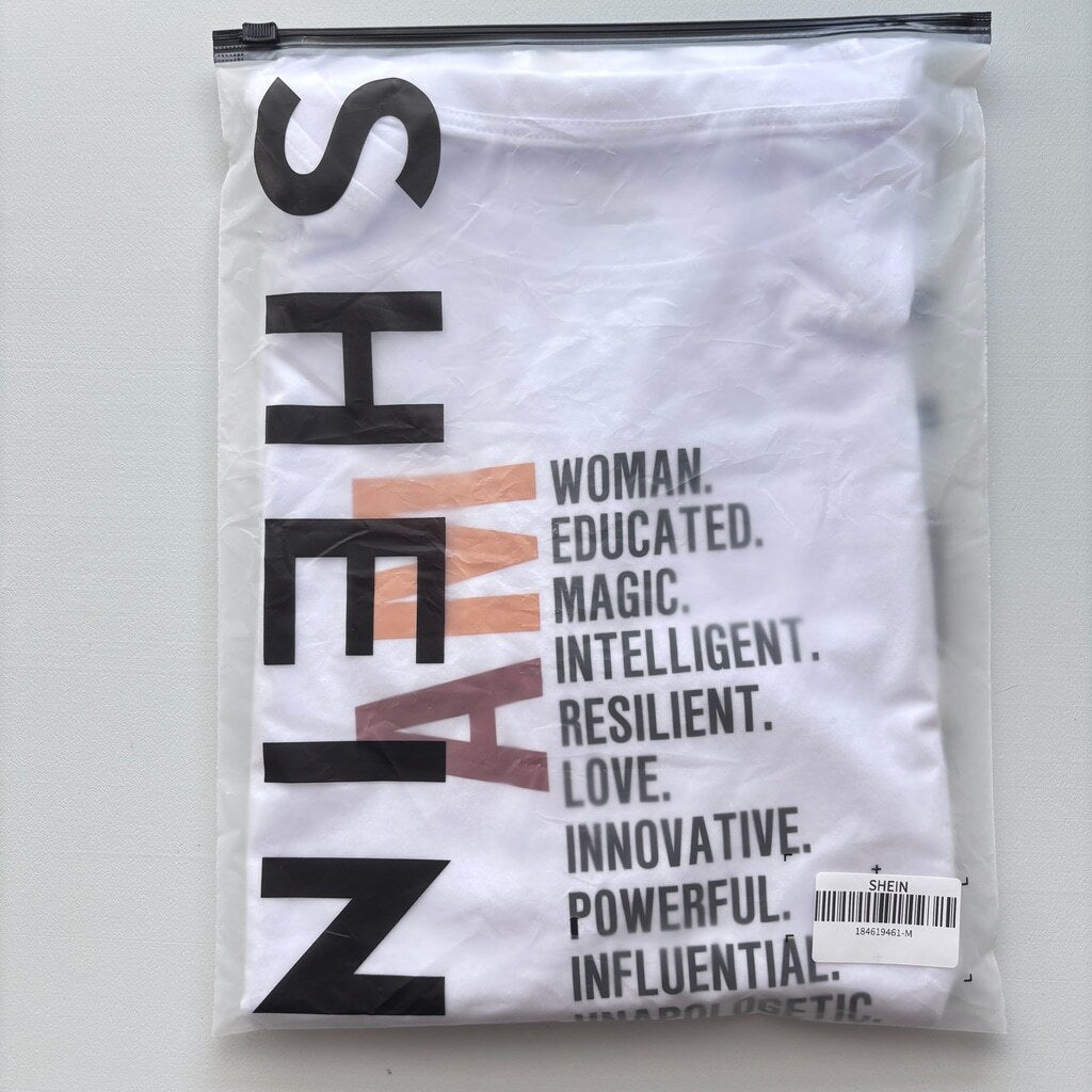 SHEIN Women's White "I AM" Slogan Graphic Casual Top Short Sleeve T-Shirt NIB