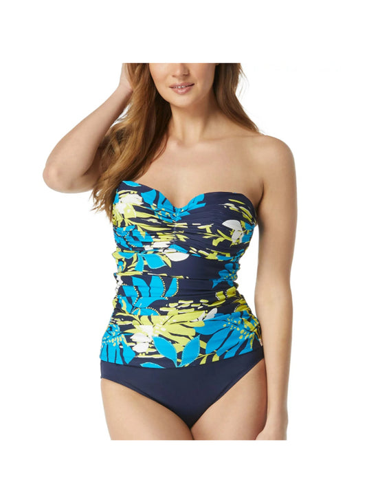 Coco Reef Size 38DD Blue & Green Floral Pleated Tankini Swim Top NWT