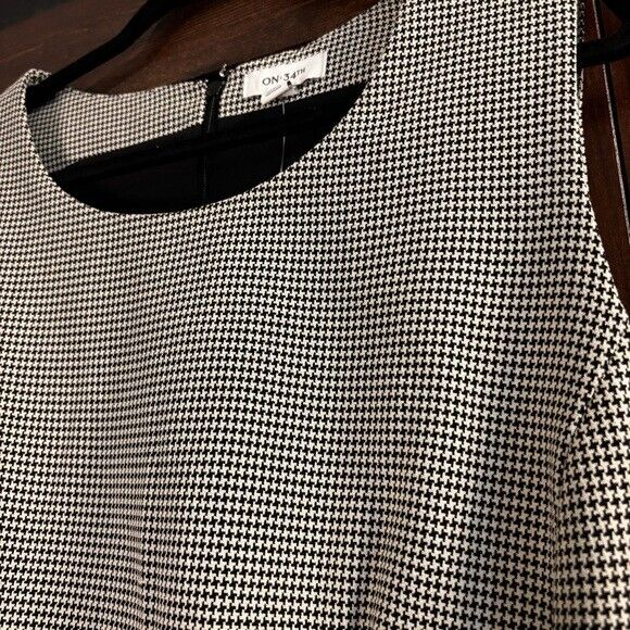 On 34th Plus Size White and Black Houndstooth Double-Weave Sheath Dress NWT