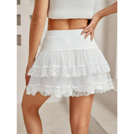 SHEIN Women's Small White Layered Patchwork Lace Embroidered Mesh Hem Skirt NIB