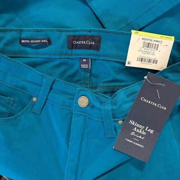 Charter Club Electric Teal Size Petite 4 Bristol Skinny Ankle Jeans NWT