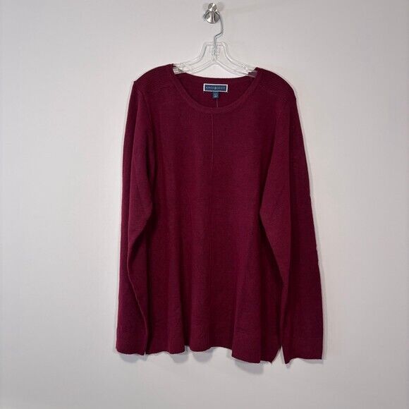Karen Scott Women's Burgundy Seam Front Knit Crewneck Sweater NWT