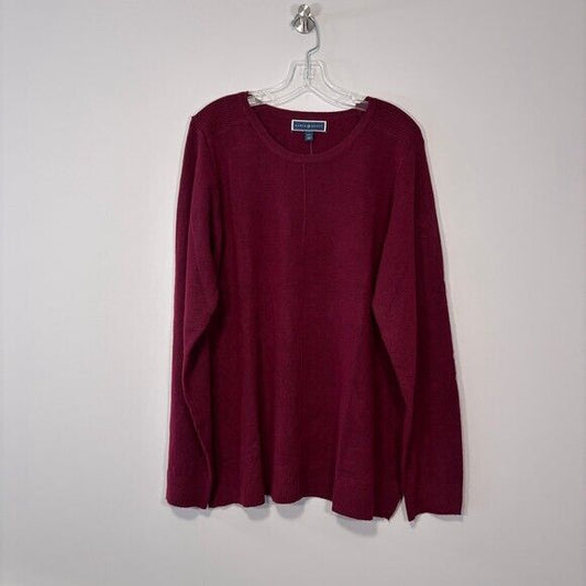 Karen Scott Women's Burgundy Seam Front Knit Crewneck Sweater NWT