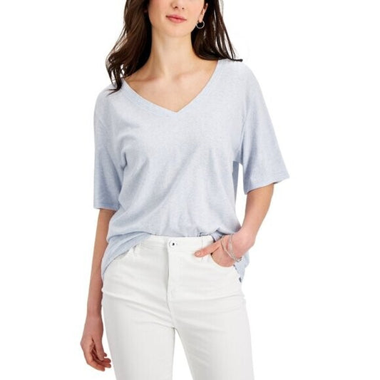 Style & Co. Women's Cotton Oversized Light Blue V-Neck T-Shirt Size M NWT