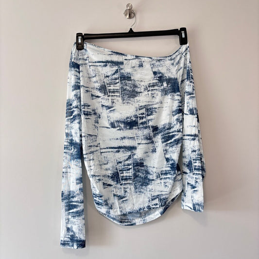 SHEIN Women's 2XL Stylish Off-Shoulder Drape Top Blue White Abstract Shirt NIB