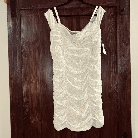BCX Bodycon Dress Floral Lace Off Shoulder Ruched Design White Womens 2X NWT