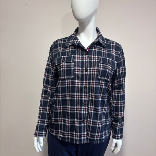 Tommy Hilfiger Size XL Navy & White Plaid Button-Up Shacket (Sweater Jacket) NWT
