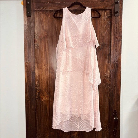 Donna Ricco Tiered Dress Boat-Neck Sleeveless Asymmetrical Design Pink W 6 NWT