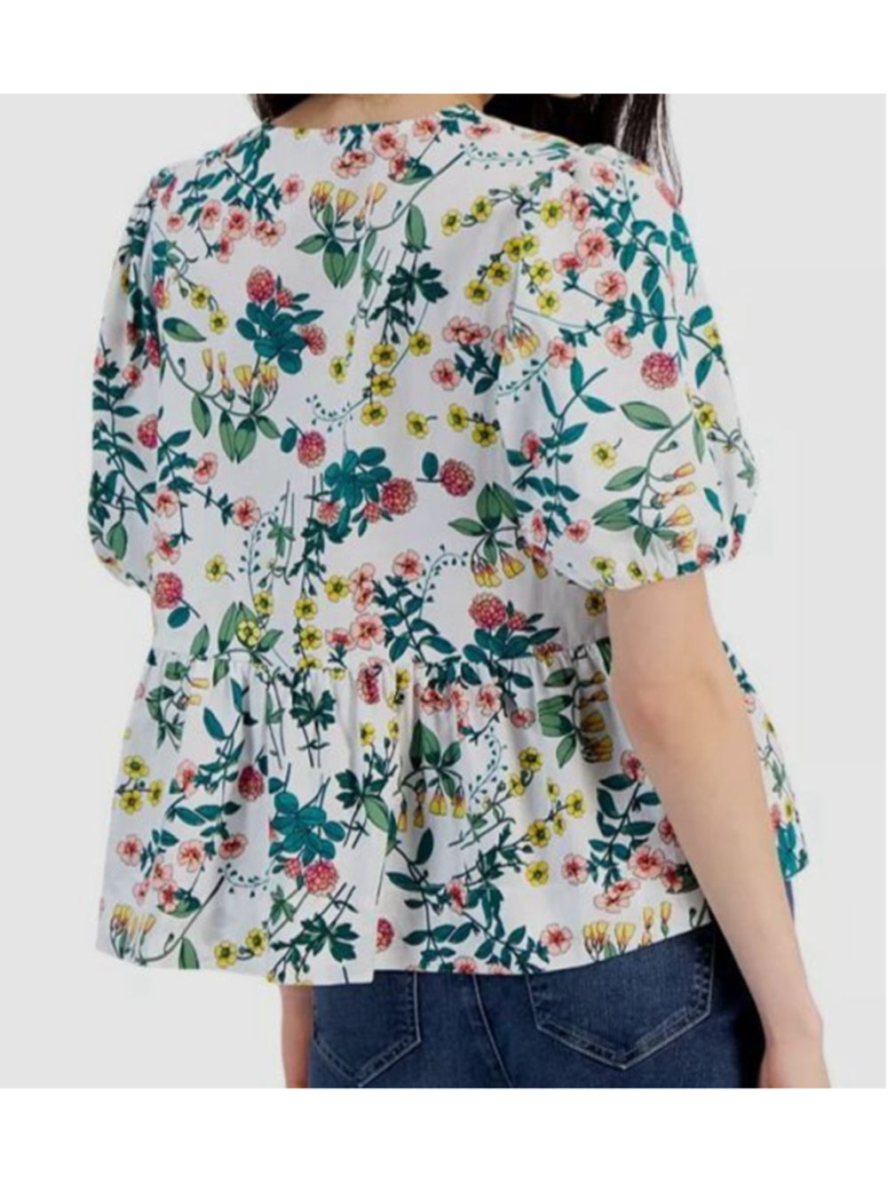 Nautica Jeans Women's Small White & Floral-Print 100% Cotton Peplum Top NWT