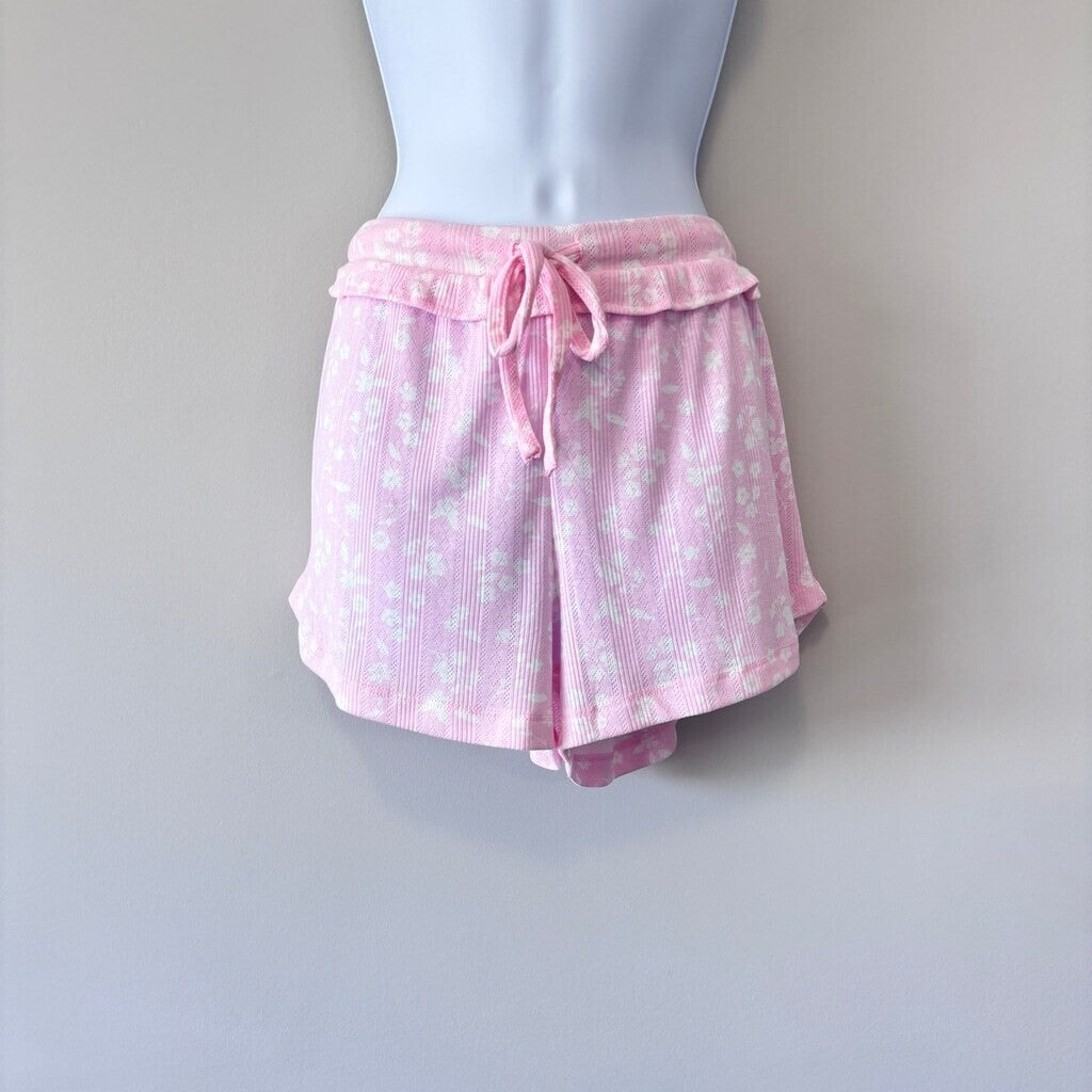 Roudelain Women's 2PC Pink & White Tank & Shorts Comfy Soft  Pajama Set NWT